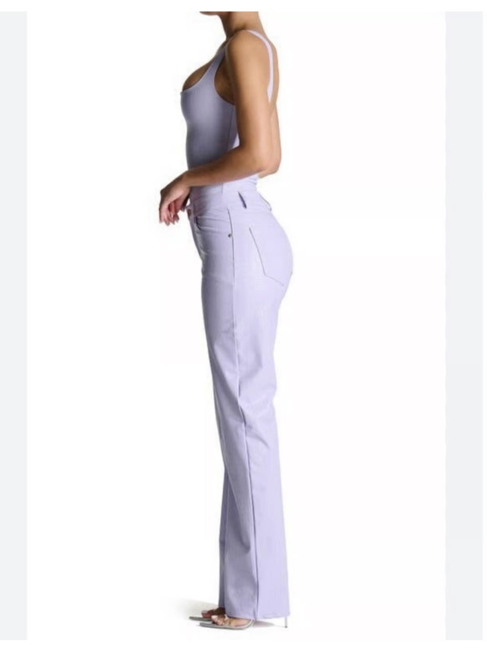 Naked Wardrobe Lavender Faux Croc
Leather High Rise Straight Leg Pant Purple